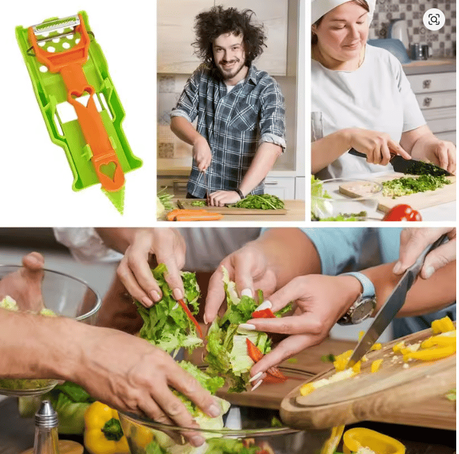 Pelador multifuncional 2-en-1 + Juego De 6 Cuchillos De Cocina Profesionales