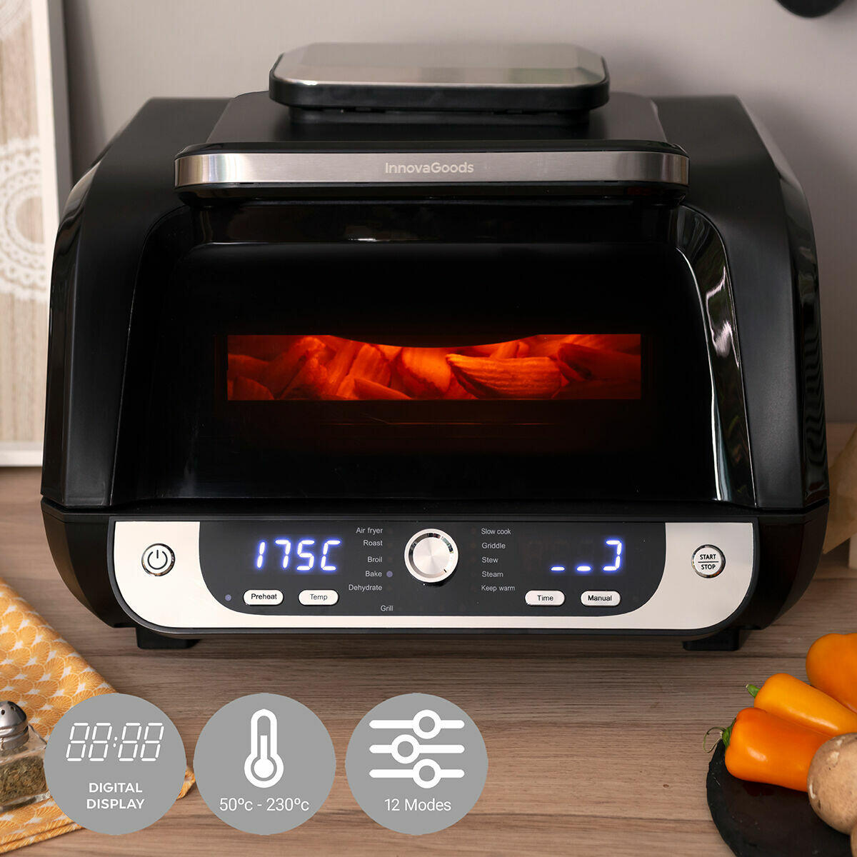 Freidora de Aire InnovaGoods Fryinn 12 en 1 con Grill – 6L / 3400W